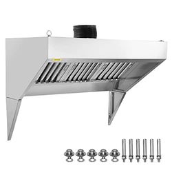 VEVOR Commercial Exhaust Hood, 7FT Food Truck Hood Exhaust, 201 Stainless Steel Concession Trailer Hood with 3 Detachable U-shaped Grid Oil Filter Mesh, Rust Resistant Vent Hood for Kitchen Restaurant