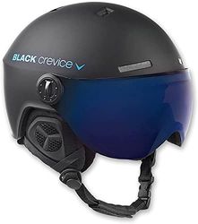 BLACK CREVICE Casque de ski Gstaad I Casque avec visière en style pilote en différentes couleurs I Casque de ski hommes & femmes I Casque de ski en polycarbonate et respirant I Taille réglable (S, noir/bleu)