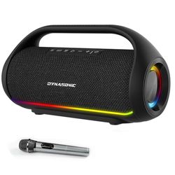 DYNASONIC S90 - Altoparlante Bluetooth portatile impermeabile IPX5. Altoparlante wireless per esterni. Stereo senza fili. Potente lettore audio con luci LED integrate. Micro-SD, USB.