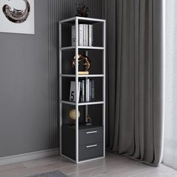 Moderne boekenplank, 160 cm hoogte, wit en antraciet, 100% melamine gecoat deeltjesbord, 18 mm dik, stevig metalen frame, stijlvolle opbergoplossing voor thuis en op kantoor
