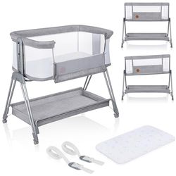 LIONELO Luna, draagbaar babybedje met matras, co-sleeping, van newborn tot 9kg. In hoogte vestelbaar en kantelbaar, 4 wielen met blokkade, kan bevestigd worden aan het bed van de ouders, luchtig