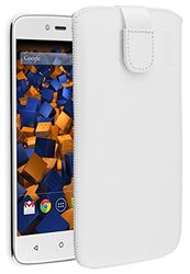 mumbi äkta läderfodral kompatibel med Lenovo Moto C Plus skal läder väska Case Wallet, vit