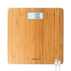 Salter 9294 WD3REU16 Eco bamboe badkamerweegschaal - FSC®-gecertificeerde houten digitale weegweegschaal, gemakkelijk af te lezen display met achtergrondverlichting, USB-oplaadkabel inbegrepen, 150 kg