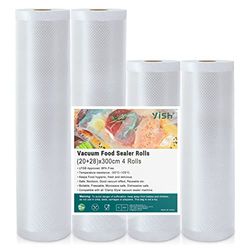 YISH Sacchetti Sottovuoto Alimenti：Rotoli Macchina Sottovuoto Alimenti, Rotolo Buste Sottovuoto senza BPA, 20x2/28x2/300cm Rotolo per Sottovuoto Sacchetti Goffrati, 4 Rotoli per Conservazione Alimenti