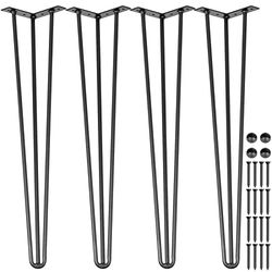 Happybuy Hairpin Table Legs 30 in Black Set of 4 - 220lbs Capacity Each, 3 Rods for Bench, Desk, Dining, End Table, Chairs - Carbon Steel DIY Heavy Duty Furniture Legs, 76.20 cm