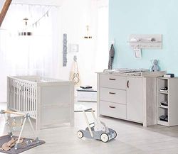 roba Chambre Bébé Duo Mila - 2 Pièces - Lit Évolutif 70 x 140 cm + Commode à Langer - Chambre d'Enfant Moderne - Gris Clair / Chêne Blanchi