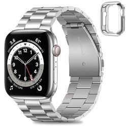 Hitzee Horlogeband van roestvrij staal, zakelijk, compatibel met Apple Watch SE/Series 1-8-band van 42, 44 en 45 mm, geschikt voor dames en heren, zilver