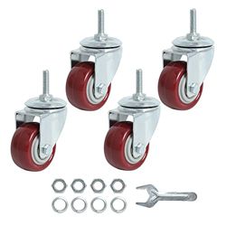 Finnhomy Swivel Caster Wheels 2 Inch Heavy Duty Threaded Stem Casters 1/4" - 20 x 1" Set of 4 for Wire Shelve Wheels PU Load Bearing 800 Lbs Anti-wear Smooth Casters, Red