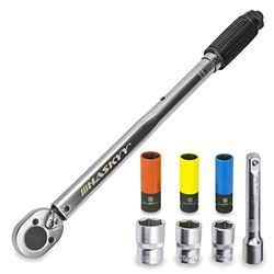 HASKYY Set chiave dinamometrica 1/2" I 28-210 Nm I I bussole a impatto 17 19 21mm | chiave a scatto con attacco a destra con doppia scala | lega acciaio CV cromato