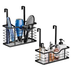Carwiner Lot de 2 supports de sèche-cheveux, support de sèche-cheveux, hauteur réglable, plateau de rangement pour sèche-cheveux, fer à friser, support mural/porte d'armoire