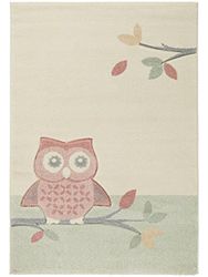 benuta Justin Owl - Alfombra Infantil (80 x 150 cm), diseño de búho, Color Beige y Rosa