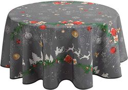 Stain resistant TABLECLOTH CHRISTMAS Grey – Size: Ø 160 cm Round