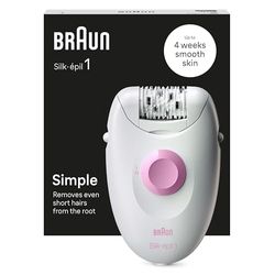 Braun Silk•épil 1 1-010, Depiladora Con Cable Para La Eliminación Del Vello, Semanas De Piel Suave, Blanca/Rosa