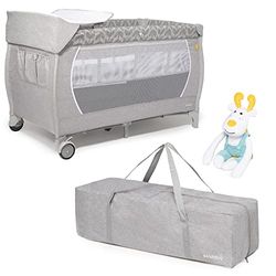 skiddoü Reisbed met speelgoed en aankleedkussen Lunar+ inklapbaar babybed lichte constructie compact kinderbed verstelbare hoogtes reiskinderbed babyreisbed comfortabel reiswieg lichtgrijs