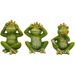 Grodkungar, dammgrodor, grodor trädgård, grodfigurer utomhus, dekoration – grodor, trädgårdsgrodor, ser ingenting, hör ingenting, säger ingenting, gjord av keramik i grönt som set om 3, L/B/H 8 x 9 x