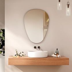 EMKE Wall Mirror 50 x 70 cm, Asymmetrical Mirror Frameless, Irregular Frameless Mirror, Irregular Mirror, Wall Mounted Mirror, Decorative Mirror for Bathroom, Bedroom, Entrance Area, Vanity