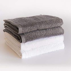 Sancarlos - Set of 4 Hand Towels White and Smoke 100% Cotton 550gsm