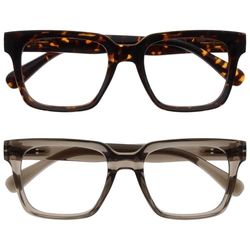 OPULIZERA Blue Light Blocking Reading Glasses - Anti-Reflective and Anti-Glare - 2 Pack Readers - UV400 Protection - Oversized Frame - Computer and Screen Glasses - Brown Grey - Men Women - +3.00