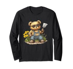 Bonito oso de peluche con guantes de jardinería para un aspecto bonito Manga Larga