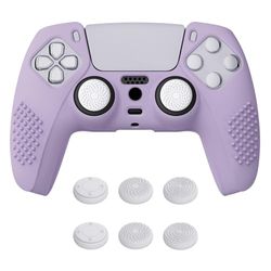 eXtremeRate PlayVital Mauve Purple 3D Studded Edition Anti-slip Silicone Cover Skin for ps5 Controller, Soft Rubber Case for ps5 Wireless Controller with 6 White Thumb Grip Caps
