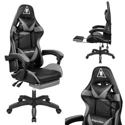 Krüger&Matz Chaise de Jeu Modèle GX-150 KM0790-G Fauteuil Repose-Pieds Extensible Repose-Pieds, Support Lombaire réglable, Cuir Souple, Roues en Caoutchouc, Couleur Noir Gris