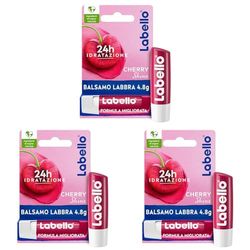 Labello Cherry Shine Burrocacao labbra 4.8 g, Balsamo labbra colorato e nutriente all'aroma di ciliegia, Lip balm idratante per 24 ore con ingredienti naturali (Confezione da 3)