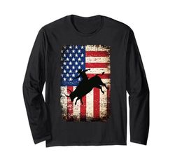 Patriotic Rodeo Horse Cowboy Bull Rider USA Bandera estadounidense Manga Larga