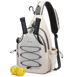 G4Free Pickleball tas, sport Pickleball Sling Bag voor vrouwen mannen, lichtgewicht Pickleball Paddle Bag Pickleball Rackets Tassen, Ivoor, L, Casual dagrugzak