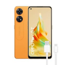 OPPO Reno8T Mobiele Telefoon Gratis 8 GB 128 GB, Camera 100 MP + 2 MP, Microscoopcamera, Android Smartphone, 5000 mAh-batterij, snel opladen 33 W, Dual Nano-SIM, oranje