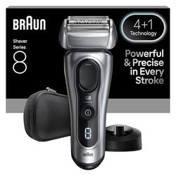 Braun Series 8 Electric Shaver for Men, Wet & Dry Razor with 4+1 Precision Head & Beard Trimmer, SensoAdapt Beard Sensor, Cordless 60 min Runtime, Charging Stand, 8617S, Silver
