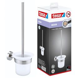 tesa Moon Piaçaba para limpar a sanita, aparência em aço inoxidável, autoadesiva, tecnologia de montagem adesiva, 390 x 115 x 147 mm