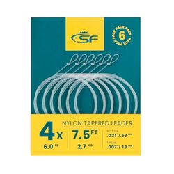SF Pre-Atado Pesca con Mosca de Nylon Líder Cónico (6 Paquetes) 7.5FT 4X