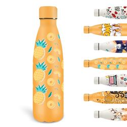 Grsta Botella Termica, 500ml Botella Agua Acero Inoxidable, Botella Agua Personalizada con Fruta, Botella de Agua a Prueba de Fugas, Doble Aislamiento al Vacío, para la Escuela, Oficina, Amarillo