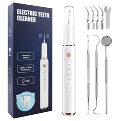 GlasFlength Ablatore Tartaro Ultrasuoni, Rimuovi Tartaro Denti con 5 Modalità di Pulizia e 4 Teste Intercambiabili Disinfezione UV Rimozione Tartaro Denti per Persone Cani e Gatti (Bianco)