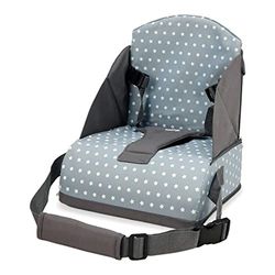 Asalvo Chaise haute de voyage portable pour bébé, siège relevable, pliable, harnais de sécurité, poche intégrée, dossier 25 cm, de 6 mois à 15 kg, étoiles grises