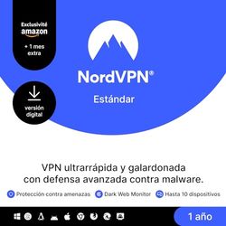 NordVPN Estándar, Exclusivo de Amazon, 10 Dispositivos, 1 Año + 1 Mes Extra, Código Digital
