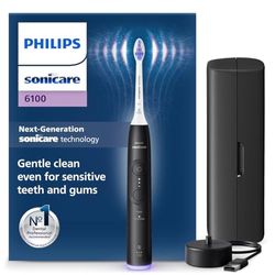 Philips Sonicare 6100 - Brosse à dents électrique sonique avec 2 modes de brossage et 3 niveaux d'intensité, Alerte de pression, EasyStart, SmarTimer, Noir, modèle HX7401/07 [Nouvelle technologie]