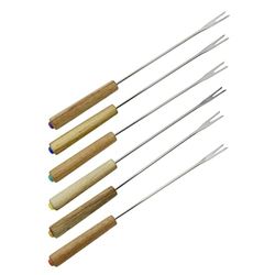 Fackelmann 31029 fonduegafflar av rostfritt stål med trähandtag, fondue-spakar, trä, rostfritt stål, 25 cm