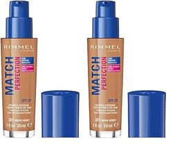 Rimmel London Match Perfection Foundation Base de Maquillaje Tono 301 Warm Honey, 30 gr (Paquete de 2)