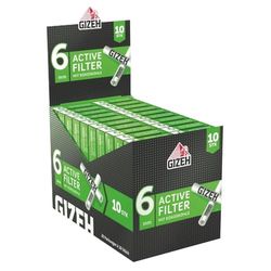 GIZEH BLACK Active Filter 6 mm - Filtros de carbón activado de formato delgado en práctico paquete de 10 unidades - Filtro Gizeh con carbón activo de cáscara de coco - 20 paquetes de 10 filtros