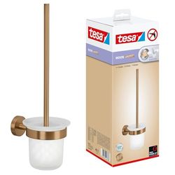 tesa MOON Toiletset met Houder en Wc-borstel van Geborsteld Brons, met Gesatineerd Glas - Zelfklevend, Gemaakt van PVD-gecoat Metaal - Zonder Boren, incl. Kleefoplossing - 379 mm x 112 mm x 145 mm