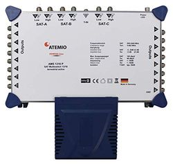 Atemio AMS1316P Multischakelaar Power-Line, 3 satellieten voor maximaal 16 deelnemers/ontvanger (UHD, 4K, HDTV, actieve terrestrik) wit/blauw