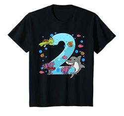 Niños Animales Del Océano 2 Cumpleaños De La Tortuga Peces Tiburón Camiseta