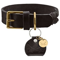 HUNTER Sansibar Solid Hondenhalsband, leer, duurzaam, gripvast, gevlochten, 45 (S-M), zwart