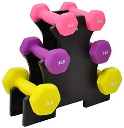 Sporzon! Juego de mancuernas con revestimiento de neopreno con soporte (2 libras, 3 libras, 5 libras), multicolor