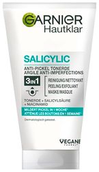 Garnier hudklar 3-i-1 ansiktsrengöring för oren hud, rengöring, peeling och mask, med salicylsyra och lera, 1 x 150 ml