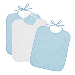 Ti TIN | 3-pack – babyhaklapp, 32 x 36 cm | Haklapp för spädbarn från 1 år, av bomull, stängning med bandstängning, färg: vit, 2 blå + 1 gul, 33x36 cm (Lot de 3)
