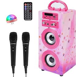 Máquina de Karaoke Portátil DYNASONIC, Altavoz Karaoke con 2 Micrófonos, Altavoz Bluetooth, Luz USB incluida, Lector USB y SD, diseño Exclusivo, Regalo Original (025-15 luz)