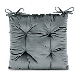 AmeliaHome Stolkudde med band 40 x 40 cm sittdyna sammet utseende Aleksa antracit