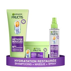 Garnier - Fructis Méthode Boucles - Routine 3 Produits - Shampoing, Masque & Spray Hydratant - Enrichie en Acide Hyaluronique & Beurre de Karité - Pour Tous les Types de Boucles